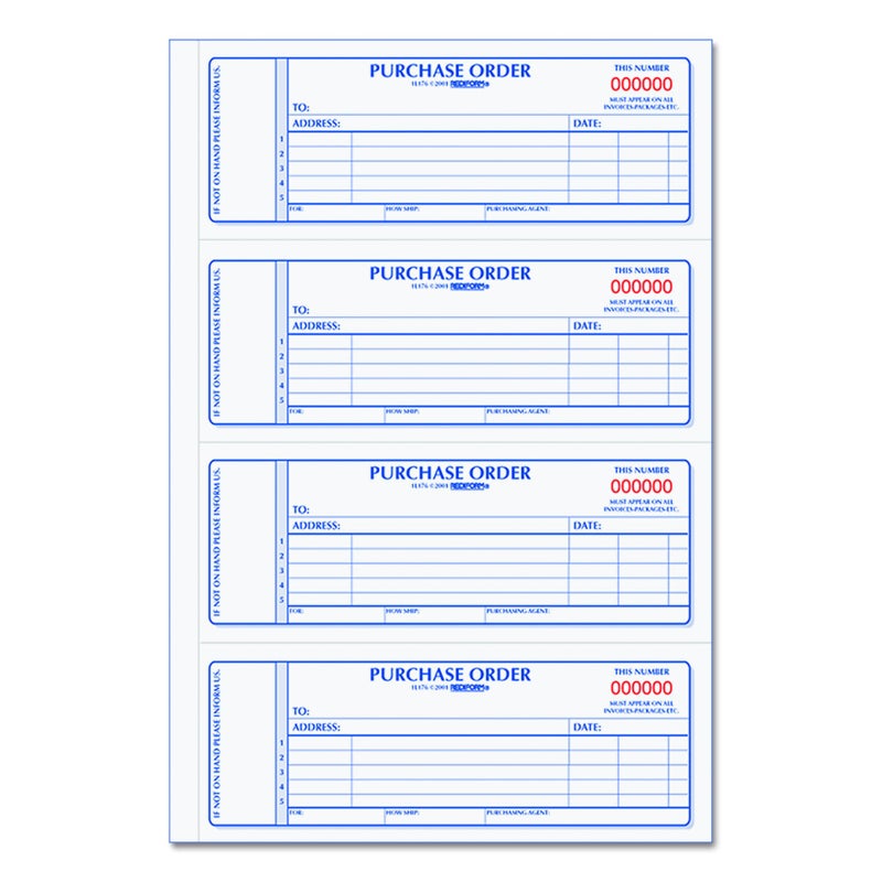 Rediform Purchase Order Book, Manifold Cover, Carbonless Duplicate Forms, 2.75" x 7", 400 Numbered Sets (1L176)